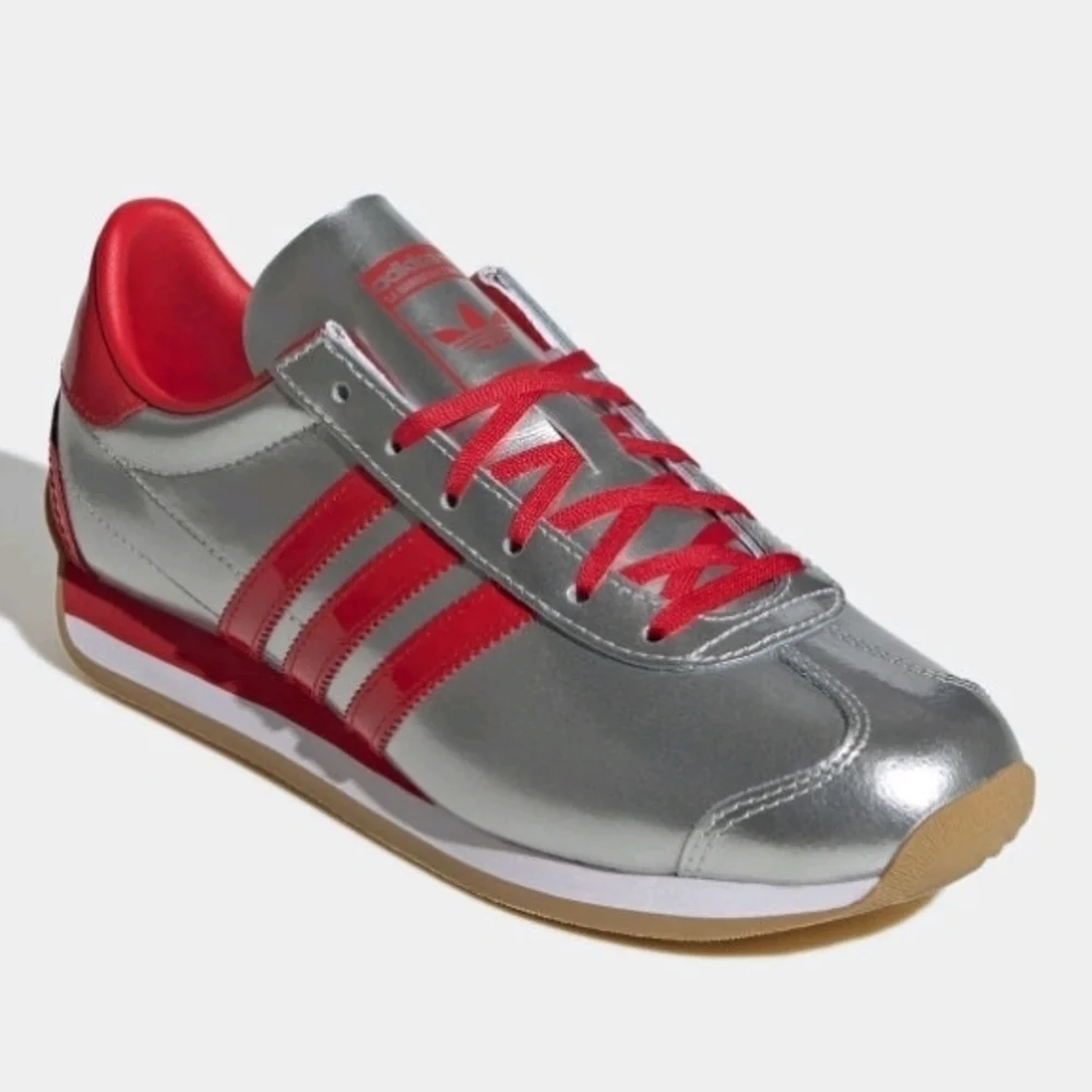 NWT- Adidas Women's Og Country Metallic Silver and Bold Red Sneakers - Picture 3 of 5